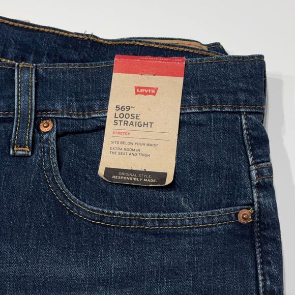 NWT $69.50 Levi's 569 Loose Straight Jeans Dark Wash Stretch Men's Size 40x30 - Picture 8 of 9